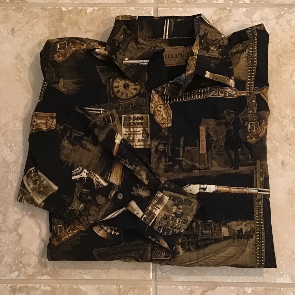 Vintage Magellan Outdoors Wild West outlaw shirt